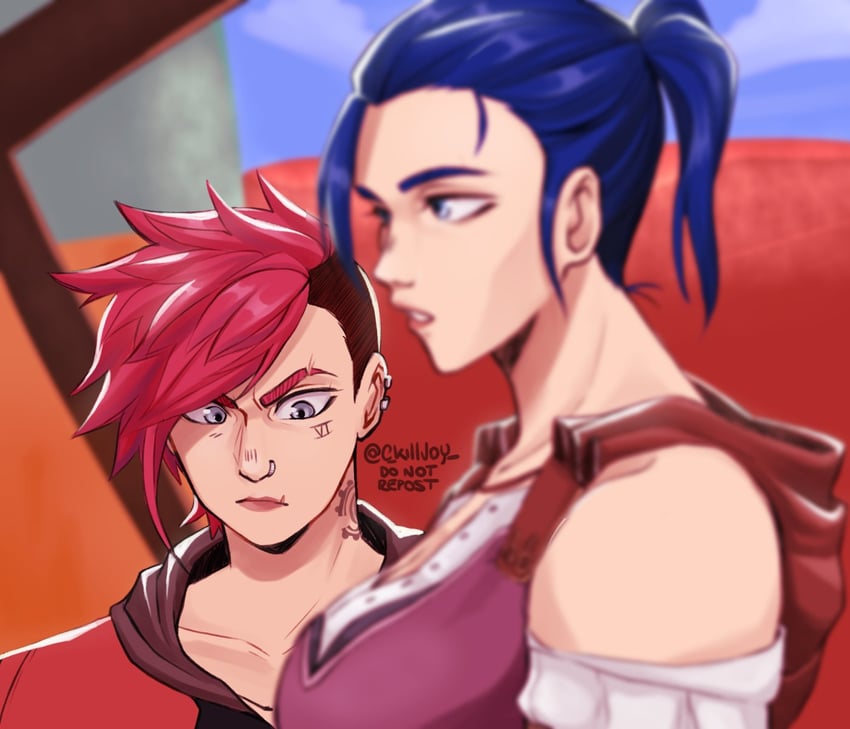 vi, caitlyn, arcane vi, and arcane caitlyn (league of legends and 1 more) drawn by mica_(c_killjoy)
