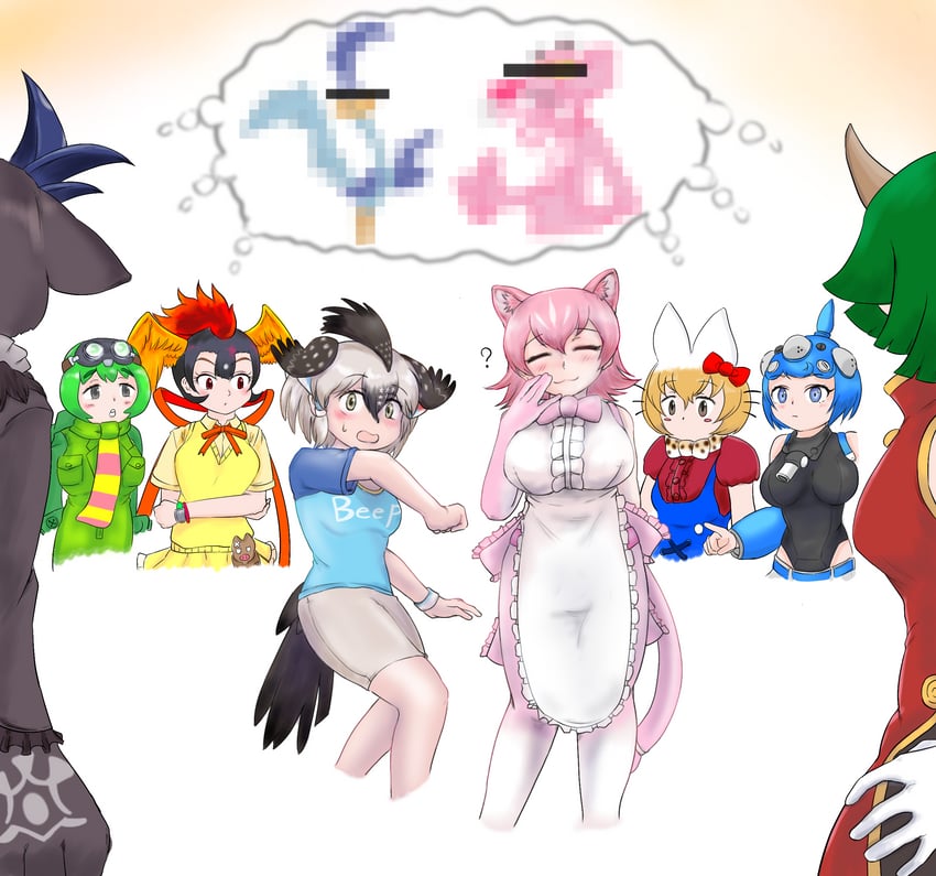 serval, draco centauros, debidebi debiru, greater roadrunner, peach panther, and 6 more (nijisanji and 10 more) drawn by saja_(166j357)
