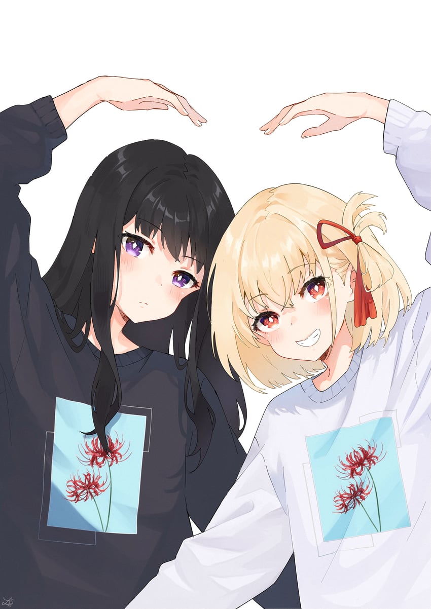 nishikigi chisato and inoue takina (lycoris recoil) drawn by lucferz