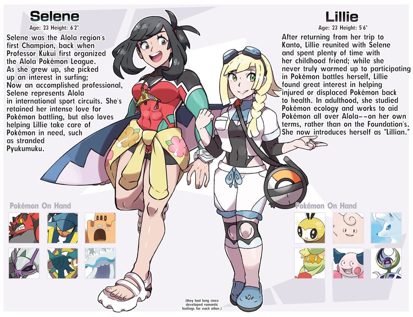 lillie, selene, incineroar, nihilego, comfey, and 8 more (pokemon and 1 more) drawn by juno_son
