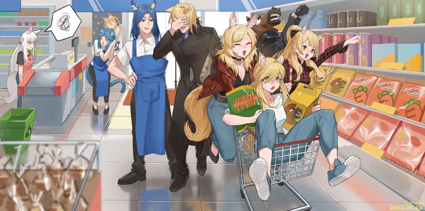doctor, platinum, nearl, blemishine, whislash, and 4 more (arknights) drawn by liangwoyao