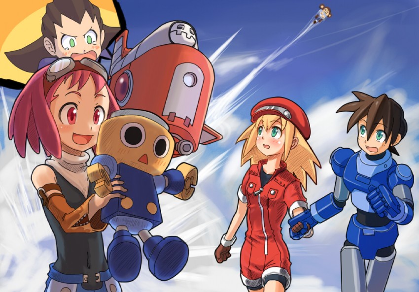 tron bonne, roll caskett, servbot, mega man volnutt, data, and 1 more (mega man and 2 more) drawn by yosaku_(j-tp)