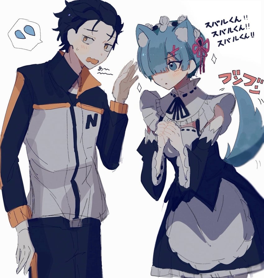 rem and natsuki subaru (re:zero kara hajimeru isekai seikatsu) drawn by yonro_(a62573y)