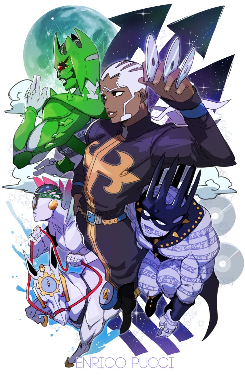 enrico pucci, whitesnake, made in heaven, and c-moon (jojo no kimyou na bouken and 1 more) drawn by lightsource