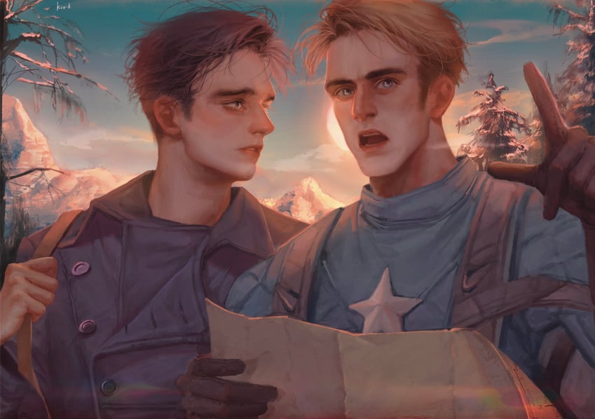 steve rogers, captain america, and bucky barnes (marvel and 3 more) drawn by mare_hane