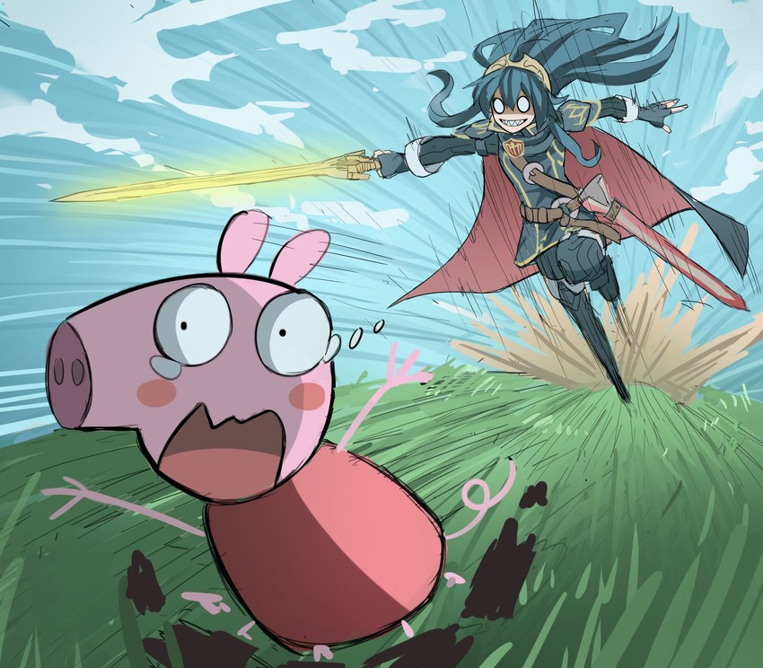lucina and peppa pig (fire emblem and 2 more) drawn by jourd4n
