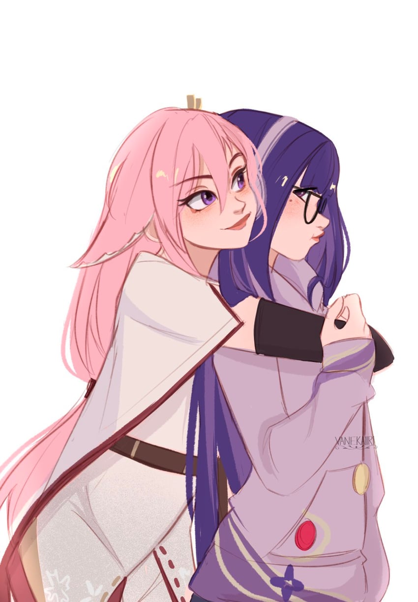 raiden shogun and yae miko (genshin impact) drawn by vanekairi