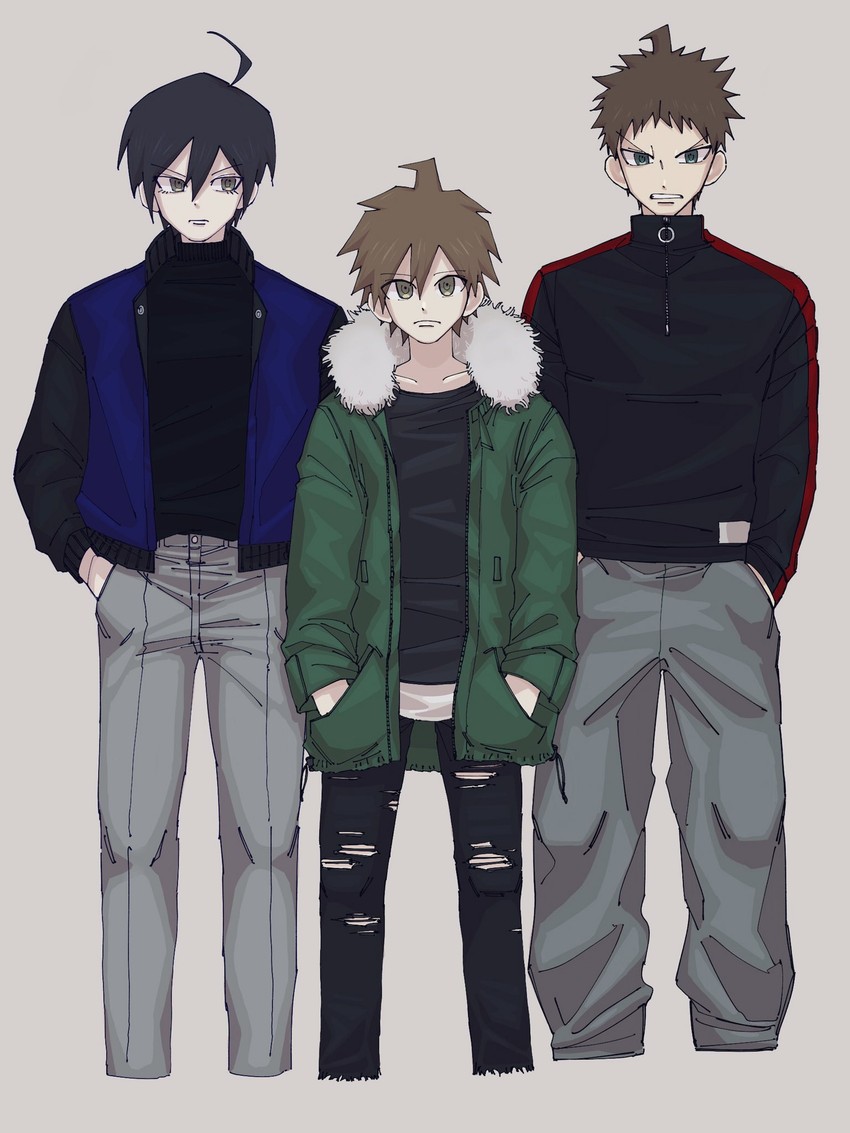 saihara shuichi, hinata hajime, and naegi makoto (danganronpa and 3 more) drawn by mokuzou_(mokumokuzo)