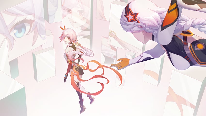 kiana kaslana and fu hua (honkai and 1 more) drawn by stupid_goose_man