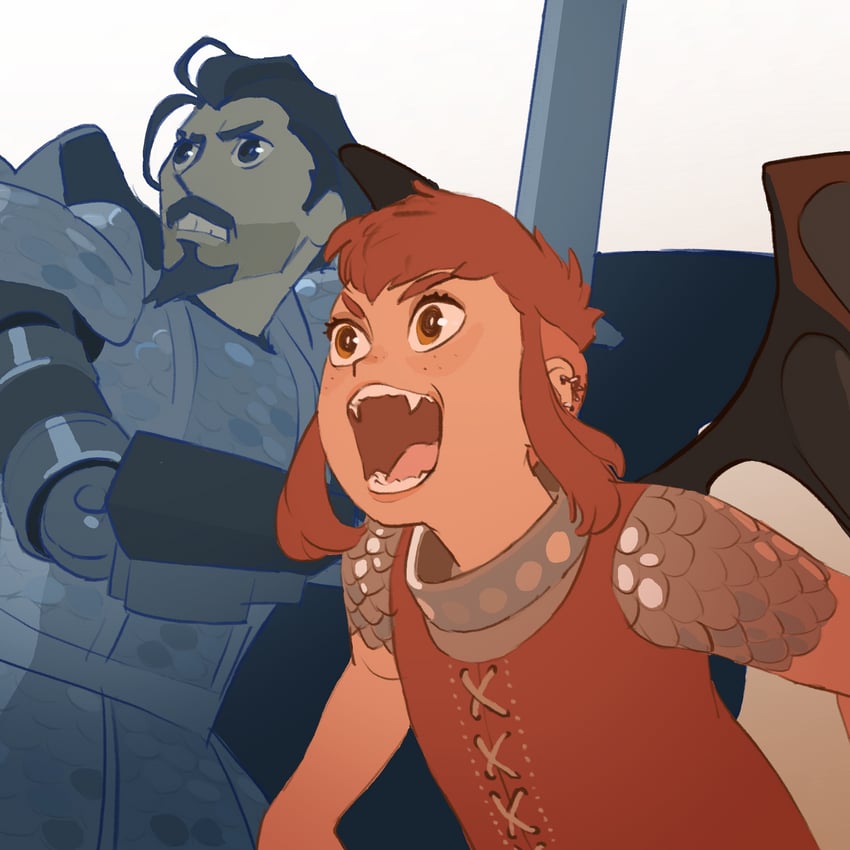 nimona and ballister boldheart (nimona) drawn by 55bata6rou