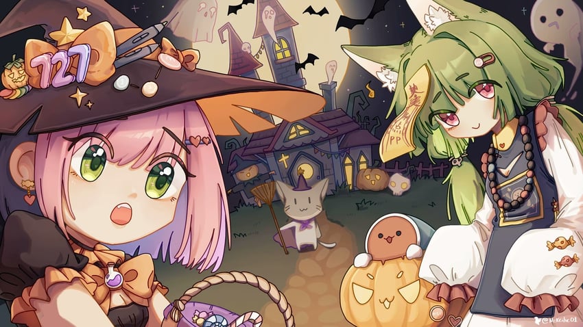 pippi, wada don, mocha, and whitecat (osu! and 1 more) drawn by nekcihc
