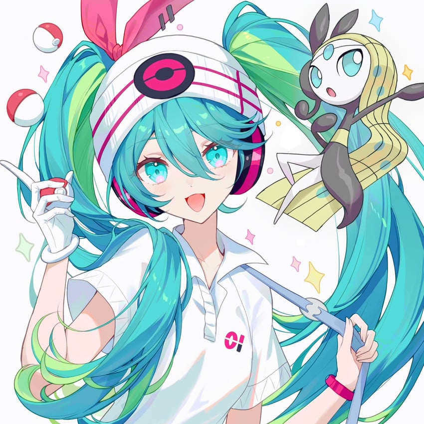 hatsune miku, meloetta, and psychic miku (pokemon and 2 more) drawn by osage_(8545675)