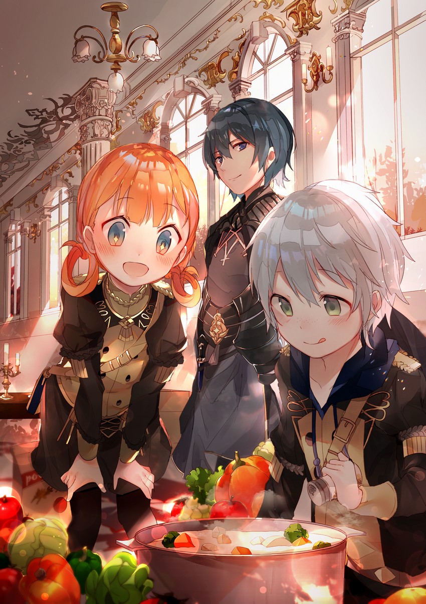 male byleth, annette fantine dominic, and ashe ubert (fire emblem and 1 more) drawn by amafuyu