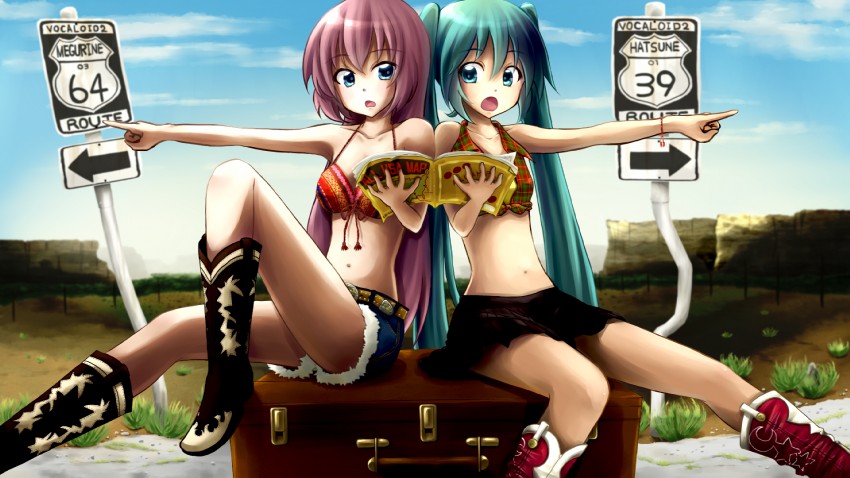 hatsune miku and megurine luka (vocaloid) drawn by kadomaki_shinnosuke