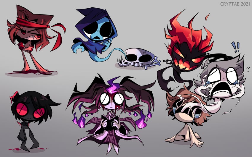 tainted samson, tainted jacob & esau, tainted forgotten, tainted bethany, and tainted azazel (the binding of isaac) drawn by cryptae