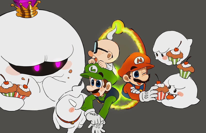 mario, luigi, boo, king boo, polterpup, and 1 more (mario and 2 more) drawn by mimimi_(mimimim9999)
