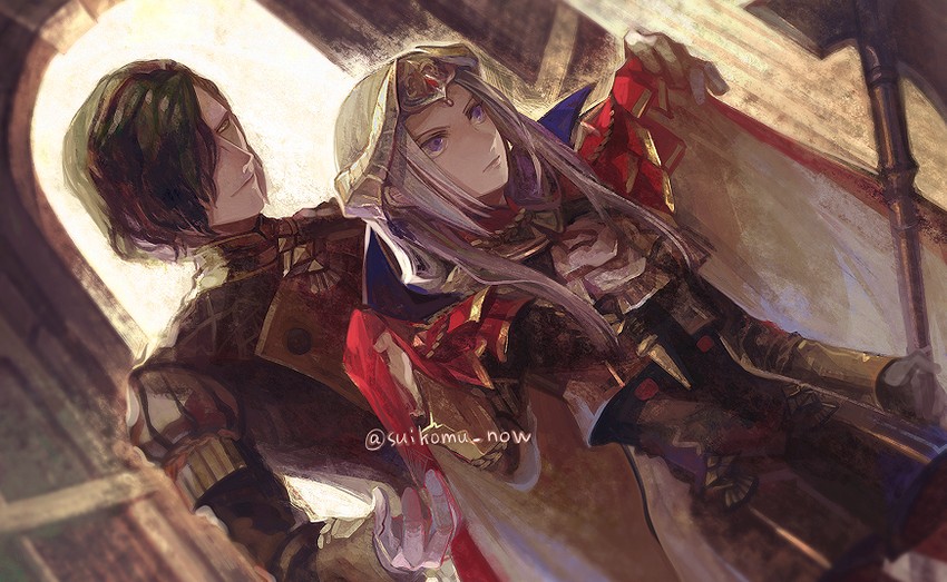edelgard von hresvelg and hubert von vestra (fire emblem and 1 more) drawn by suikomu_now