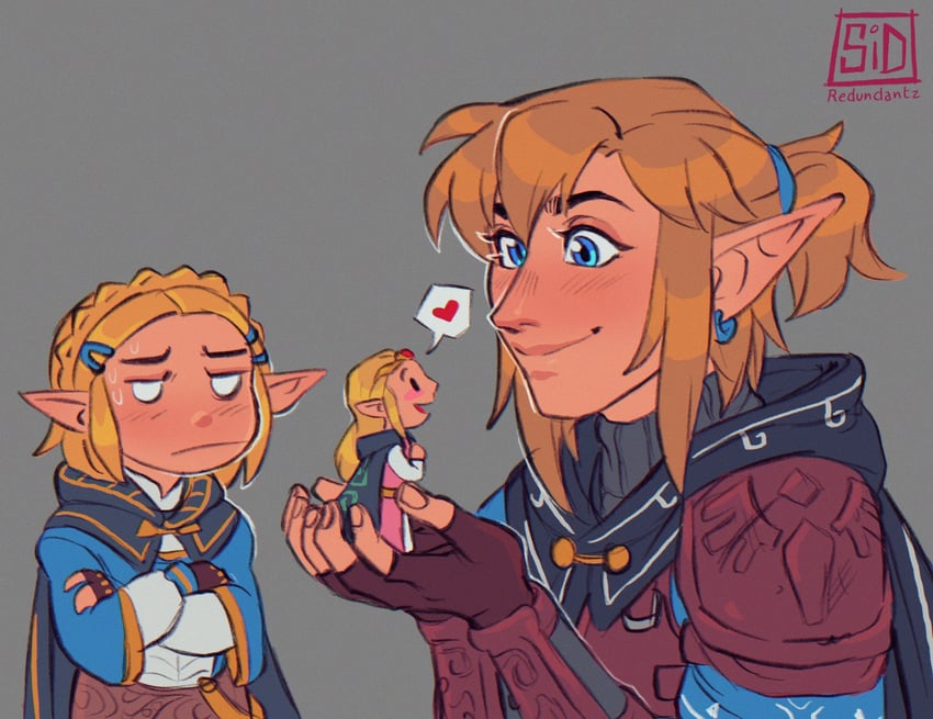 link and princess zelda (the legend of zelda and 2 more) drawn by redundantz