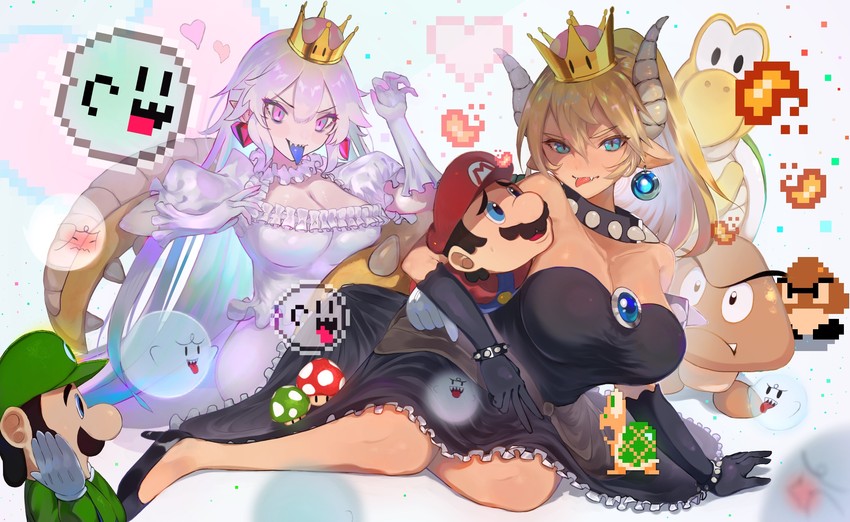 mario, bowsette, luigi, princess king boo, boo, and 2 more (mario and 2 more) drawn by natsume-same