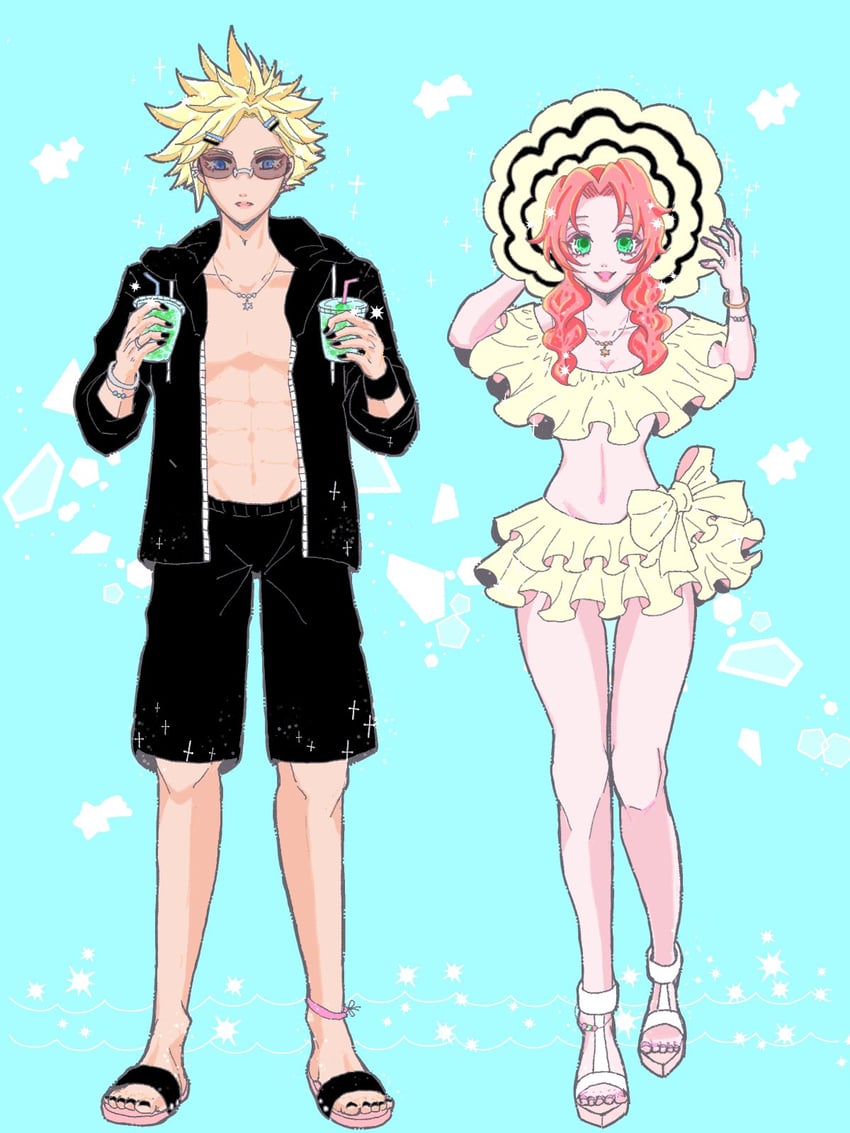 cloud strife and aerith gainsborough (final fantasy and 1 more) drawn by nyanty_oekaki