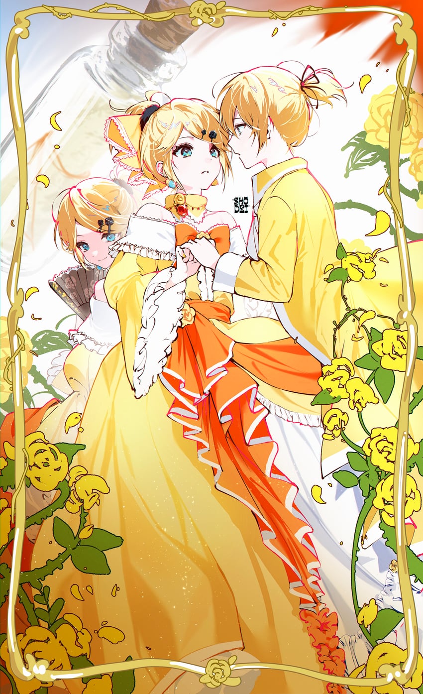kagamine rin, kagamine len, riliane lucifen d'autriche, and allen avadonia (vocaloid and 2 more) drawn by shodei119