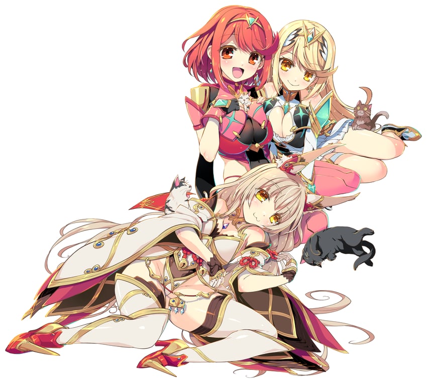 pyra, mythra, and nia (xenoblade chronicles and 1 more) drawn by watsuki_ayamo
