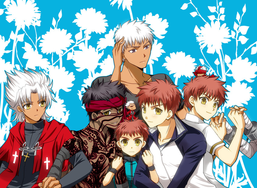 emiya shirou, archer, amakusa shirou, and angra mainyu (fate and 7 more) drawn by setta_(tokinon)