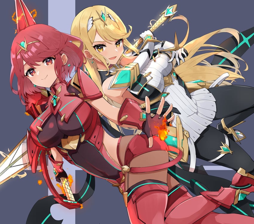 pyra and mythra (xenoblade chronicles and 2 more) drawn by inuisbink
