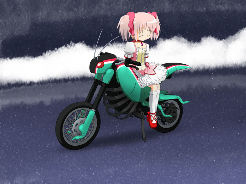 kaname madoka and battle hopper (mahou shoujo madoka magica and 2 more) drawn by sayurishu