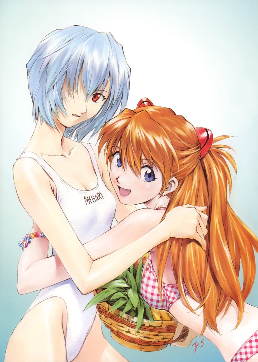 souryuu asuka langley and ayanami rei (neon genesis evangelion) drawn by sadamoto_yoshiyuki