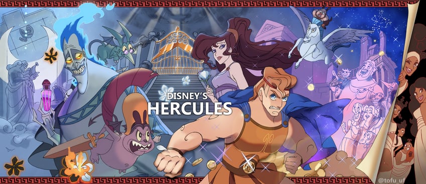 megara, hercules, hades, hera, pegasus, and 9 more (hercules) drawn by mameda_toofu