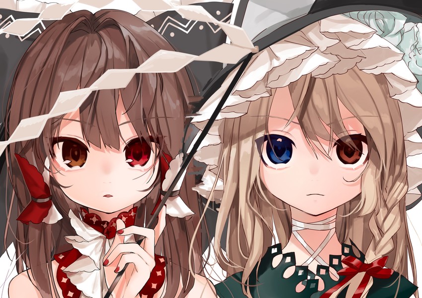 hakurei reimu and kirisame marisa (touhou) drawn by gotoh_(nekocat)
