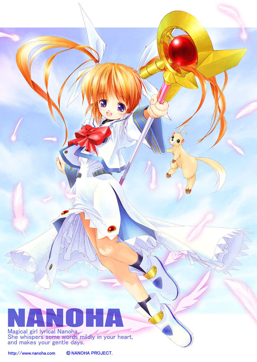 takamachi nanoha, raising heart, and yuuno scrya (lyrical nanoha and 1 more) drawn by tom_(1art.)