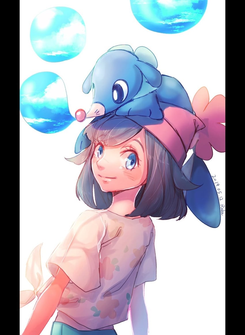 selene and popplio (pokemon and 1 more) drawn by r.aka.