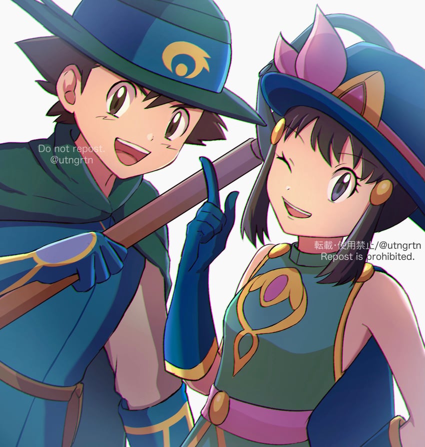 dawn and ash ketchum (pokemon and 3 more) drawn by fuyu_(utngrtn)