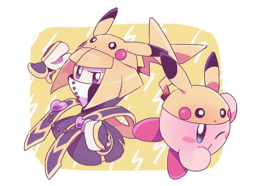 pikachu, kirby, and zan partizanne (pokemon and 4 more) drawn by roku_(rokkrn)