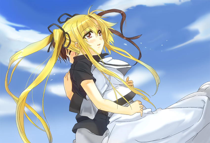 fate testarossa and takamachi nanoha (lyrical nanoha and 1 more) drawn by hareta