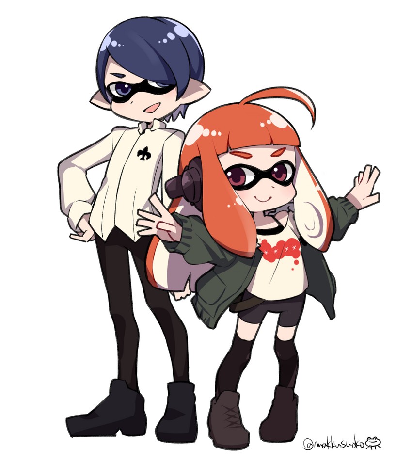 inkling player character, sakura futaba, and kitagawa yuusuke (persona and 2 more) drawn by do_m_kaeru