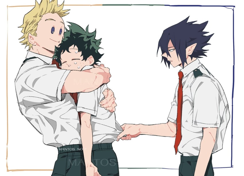 midoriya izuku, togata mirio, and amajiki tamaki (boku no hero academia) drawn by mantos_no.7