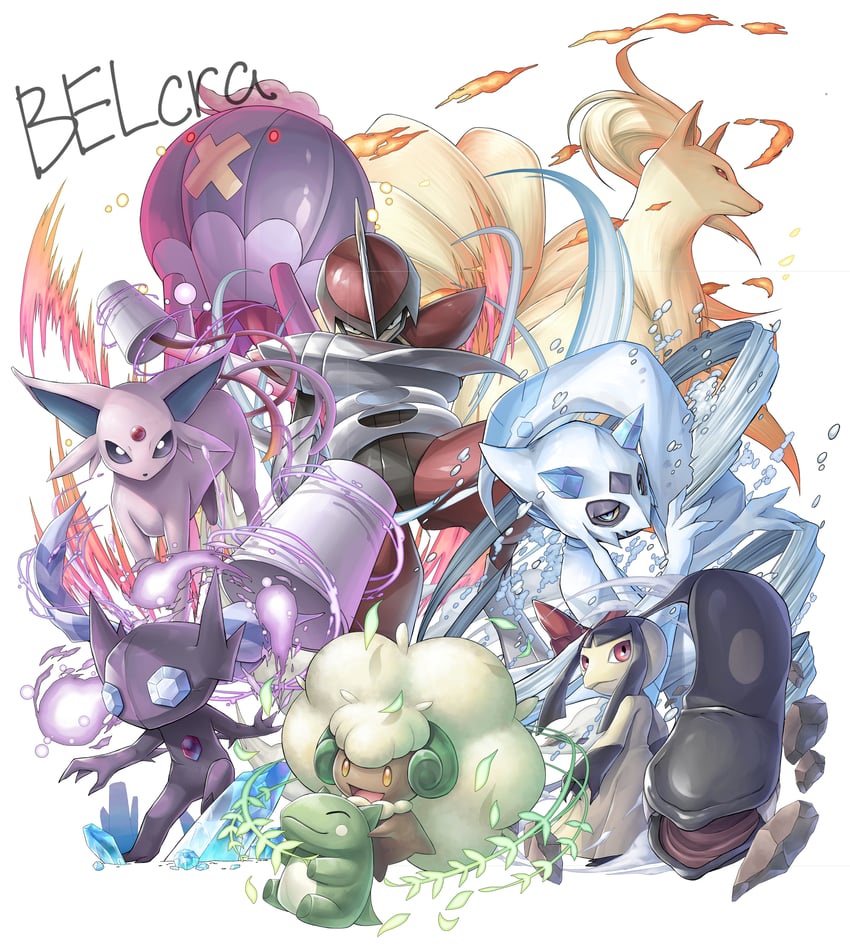 espeon, mawile, whimsicott, froslass, sableye, and 3 more (pokemon) drawn by waterlight
