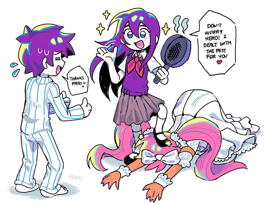 mari, hero, and sweetheart (omori) drawn by remi_(mozzaremi)