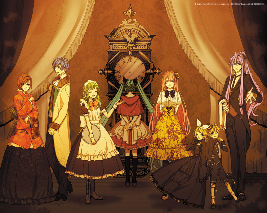 hatsune miku, kagamine rin, kagamine len, megurine luka, kaito, and 3 more (vocaloid and 2 more) drawn by ail and suzunosuke_(sagula)