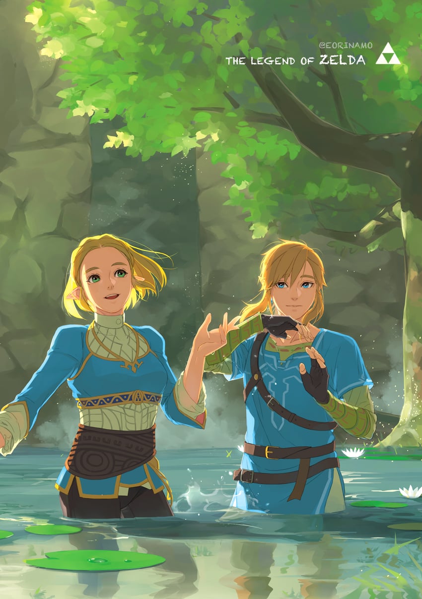 link and princess zelda (the legend of zelda and 2 more) drawn by eorinamo