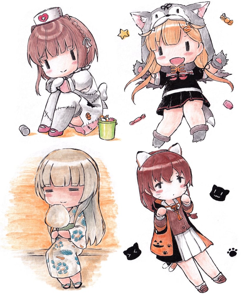 yuudachi kai ni, shirakumo, yuudachi, ukuru, and souya (kantai collection) drawn by poipoi_purin
