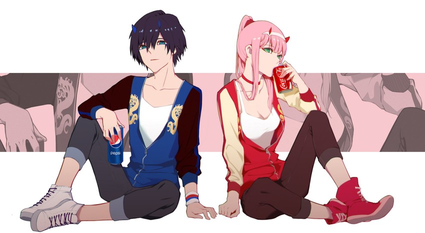 zero two, hiro, and fa mulan (darling in the franxx and 4 more) drawn by chenaze57