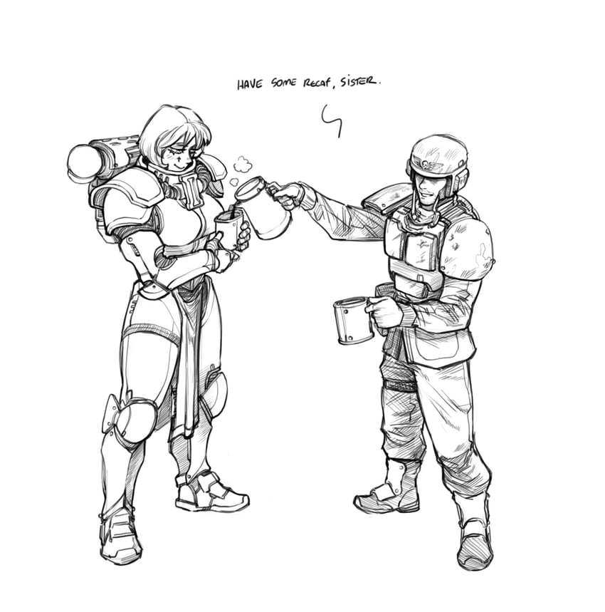 adepta sororitas and astra militarum (warhammer 40k) drawn by comissar_poszar