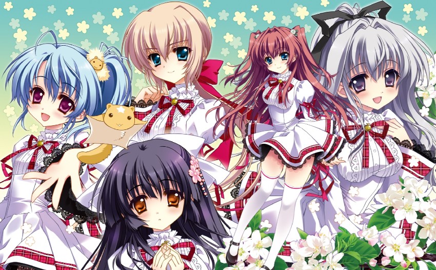 asakura karen, kaburaki runa, houshou yukino, kakyouin kotone, and hase nanami (kimi to boku to eden no ringo) drawn by cube_(alma)