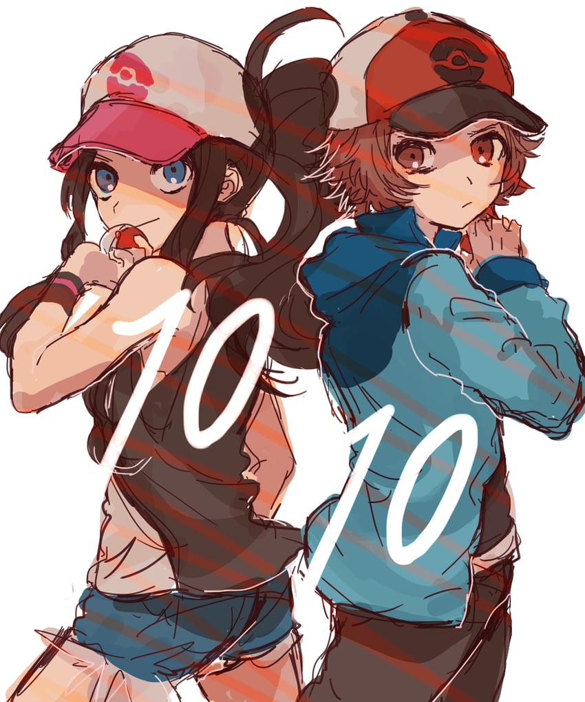 hilda and hilbert (pokemon and 1 more) drawn by yo-ten