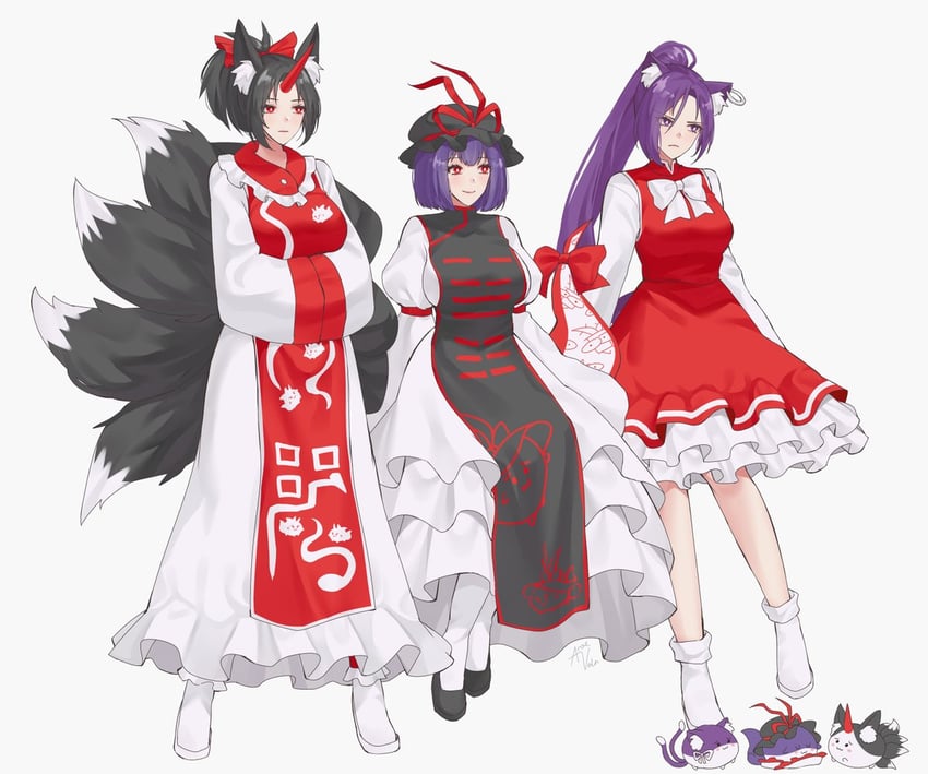 yakumo yukari, yakumo ran, chen, nagae iku, konngara, and 1 more (touhou) drawn by aroevela