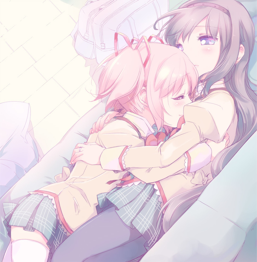 akemi homura and kaname madoka (mahou shoujo madoka magica) drawn by yamada_ako